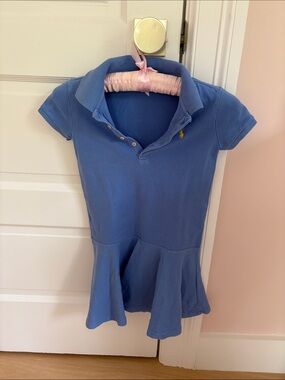 Ralph Lauren Girls Blue Polo Dress with Embroidered Pony